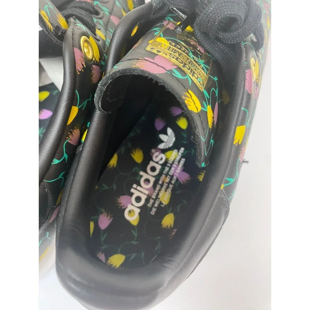 adidas Stan Smith Floral Low Top Sneakers Women 8.5 EH2036 Black Lthr Multicolor